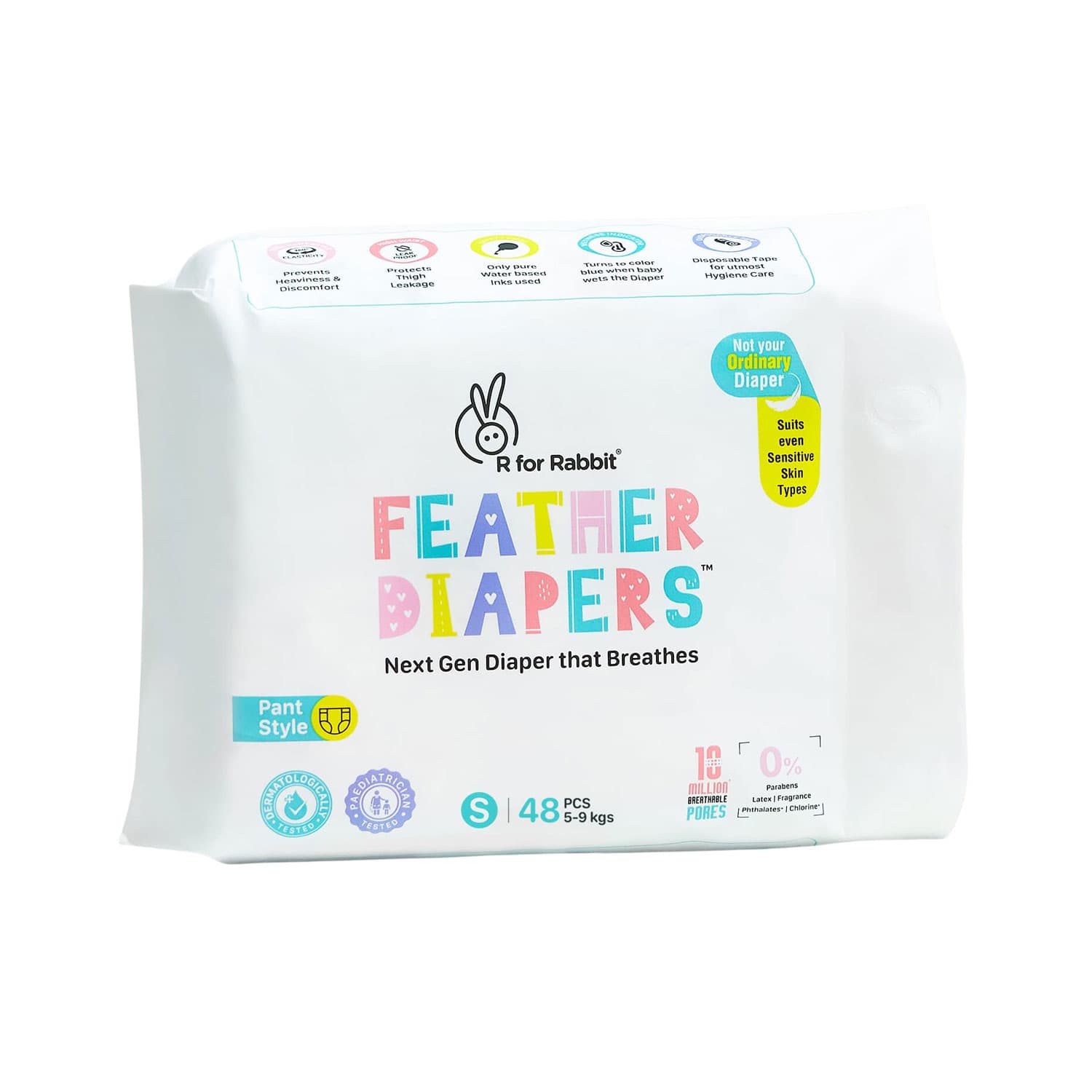 R for Rabbit Feather Pant Style Diapers (Fits Baby from 5 to 9 Kg Weight) Small - 48 Pieces