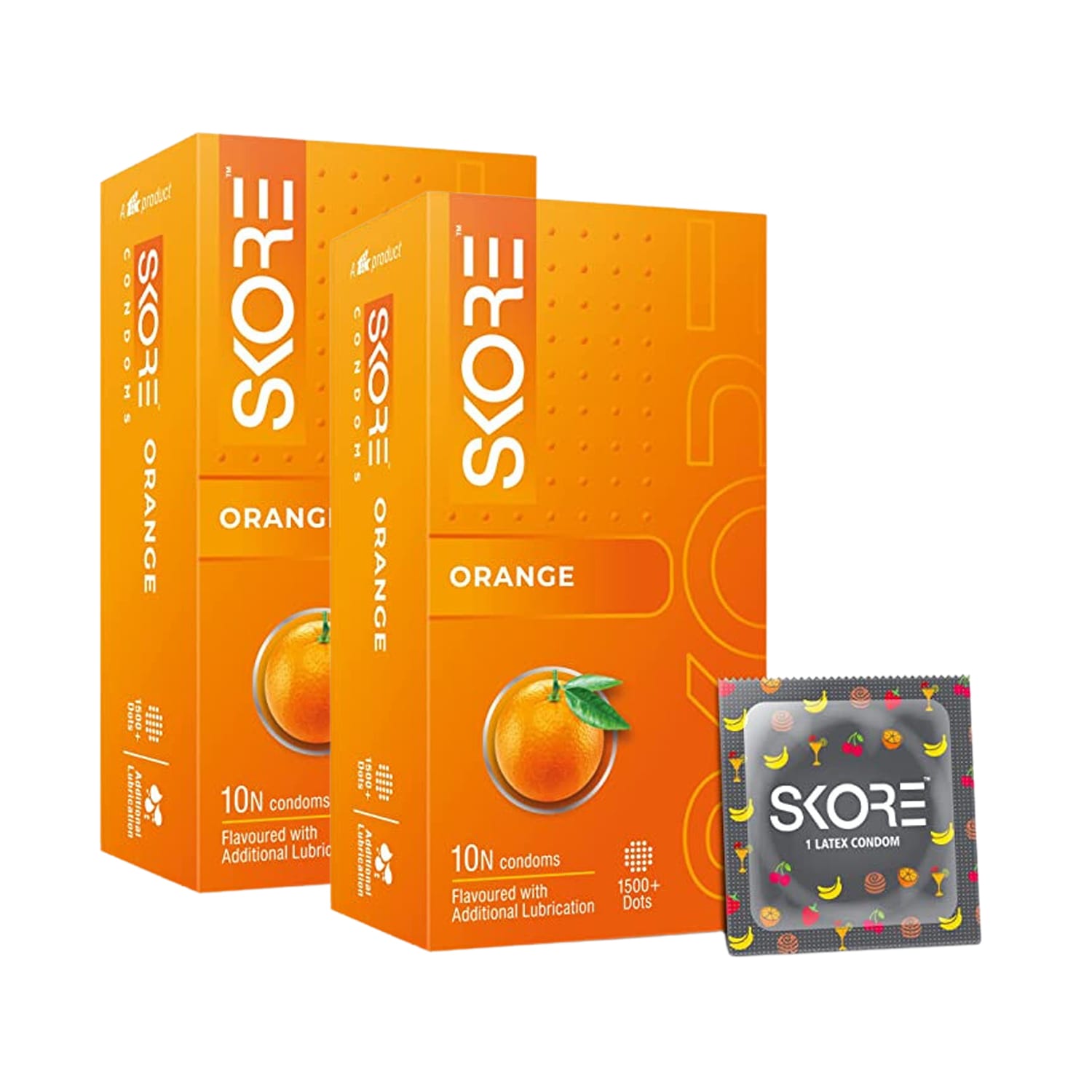 Skore Condoms Orange Flavoured (10 Condoms in 1 Pack) - Pack of 2