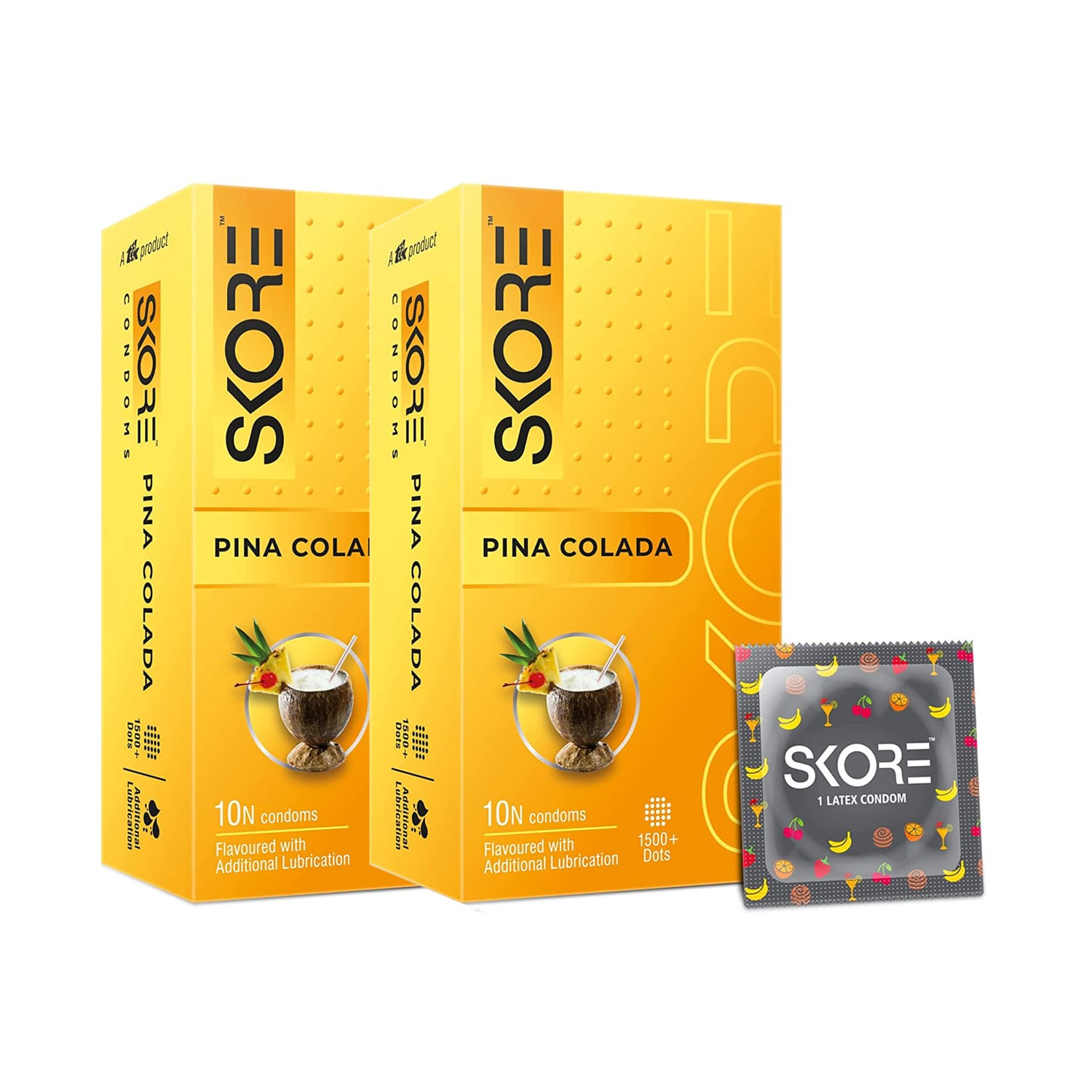 Skore Pina Coloda Flavoured Condoms (10 Condoms in 1 Pack) - Pack of 2