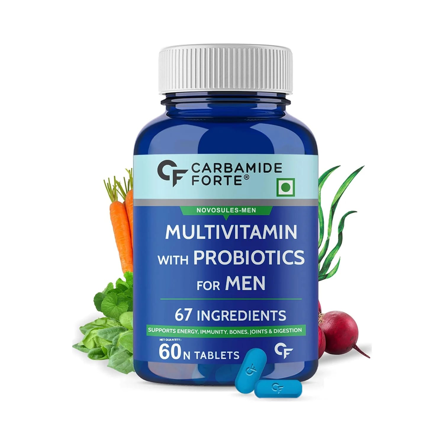 Carbamide Forte Multivitamin with Probiotic Tablet for Men Supports Energy, Immunity, Bones, Joints and Digestion (60 Tablets)