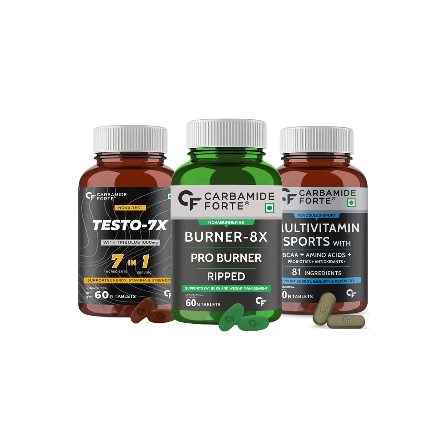 Carbamide Forte Sports Combo Testo, Energy, Burner Capsules (Each 60 Capsules)