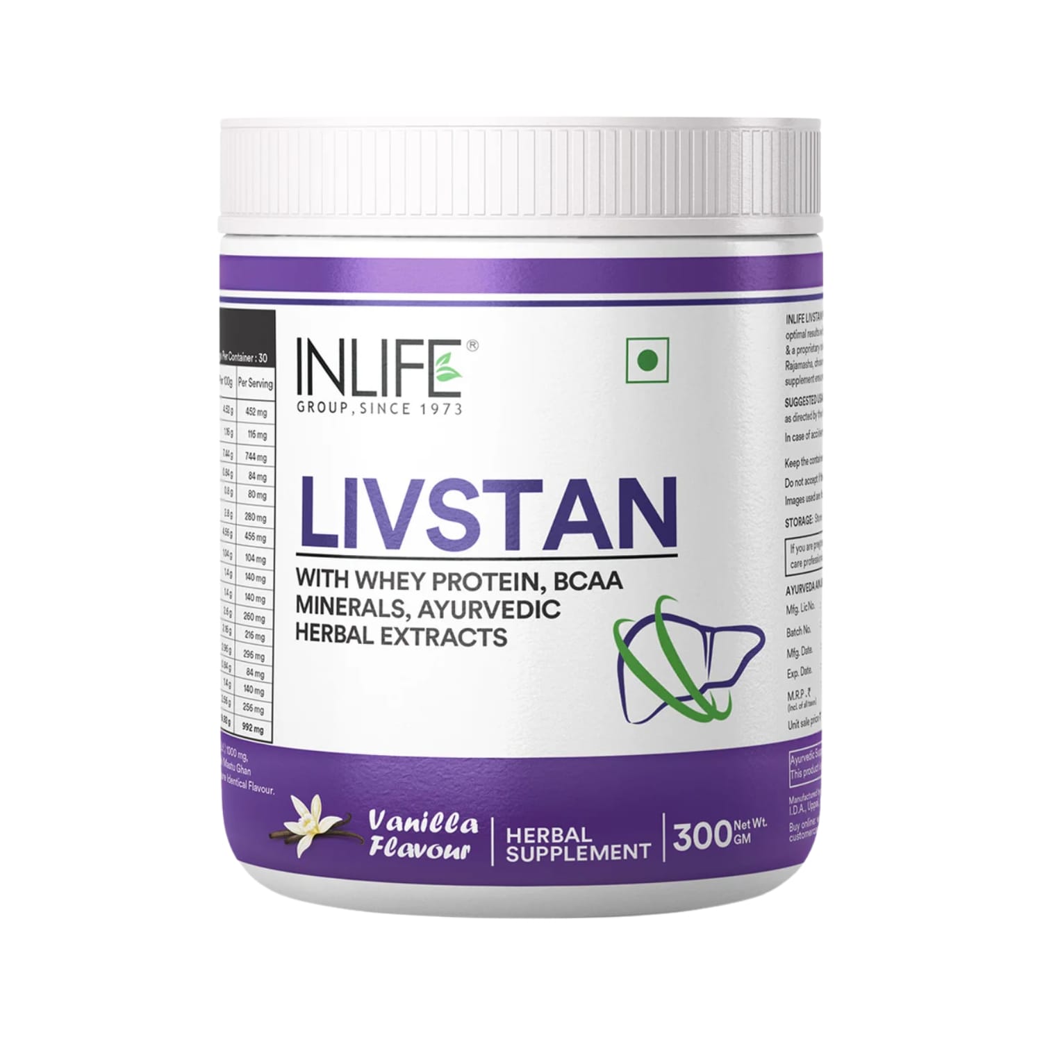 INLIFE Livstan Liver Support Protein Powder , Whey Protein Powder, Ayurvedic Herbs, 300 Grams (Vanilla)