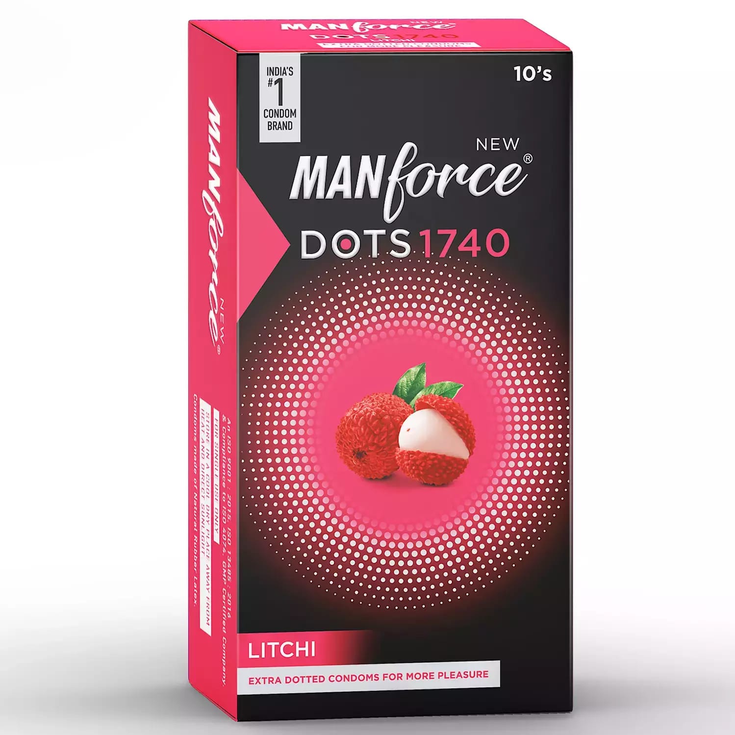 Manforce Condoms Extra Dotted 1740 Dots Litchi Flavoured (10 Condoms in 1 Pack)
