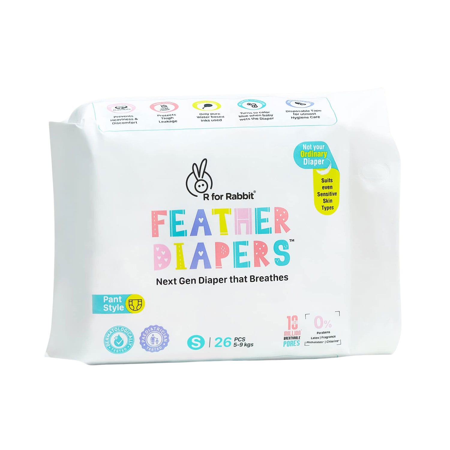 R for Rabbit Feather Pant Style Diapers (Fits Baby from 5 to 9 Kg Weight) Small - 26 Pieces