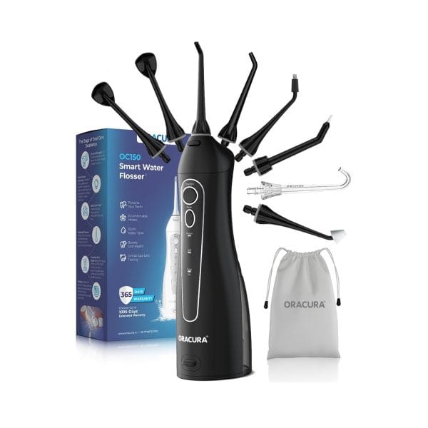 Oracura Smart Water Flosser OC150 Dental Pro 8 Tips (Black)