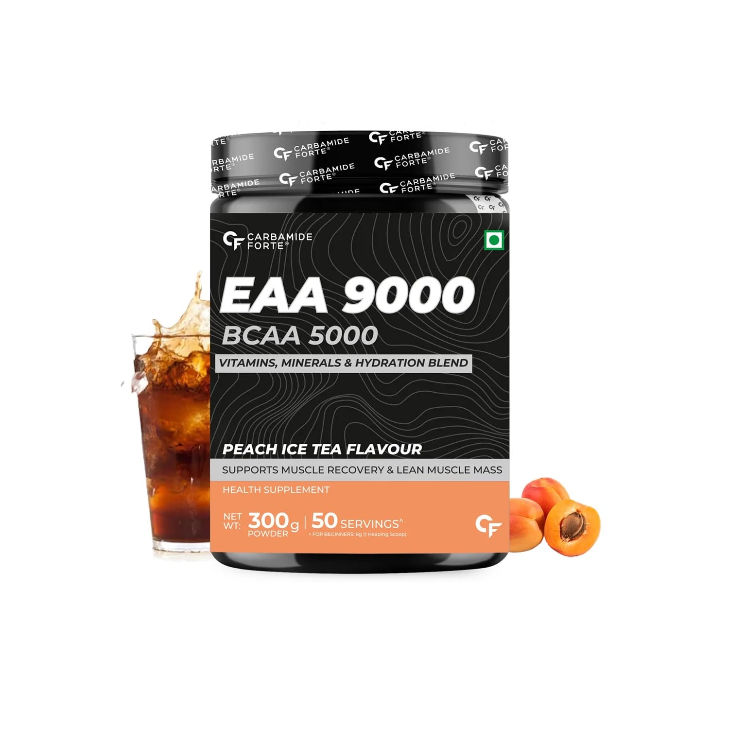 Carbamide Forte EAA9000 BCAA 5000 with Vitamins, Minerals and Hydration Blend Powder for Lean Body Mass Peach Iced Tea Flavour (300g)