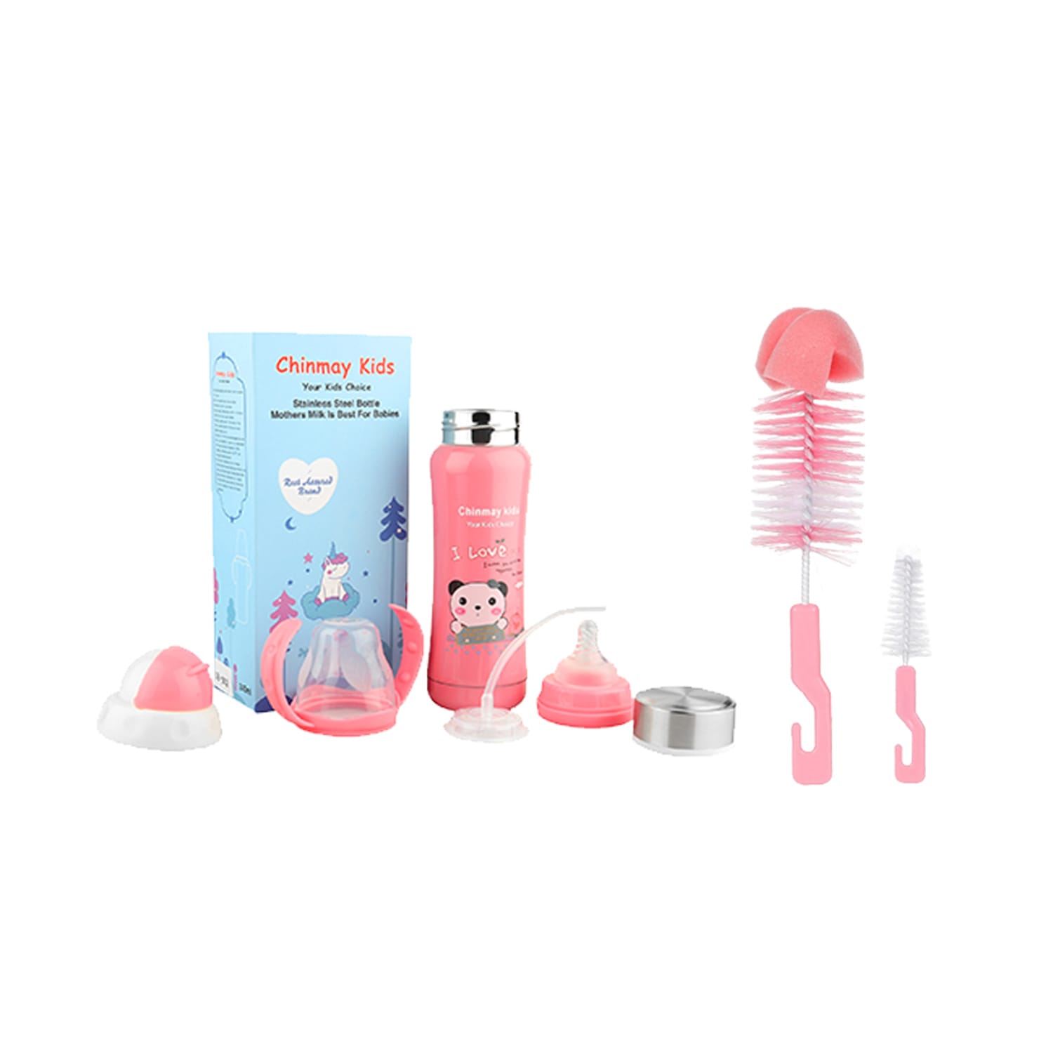 Chinmay Kids Multifunctional Stainless Steel Feeding Bottle (180ml) with Bottle Cleaning Brush