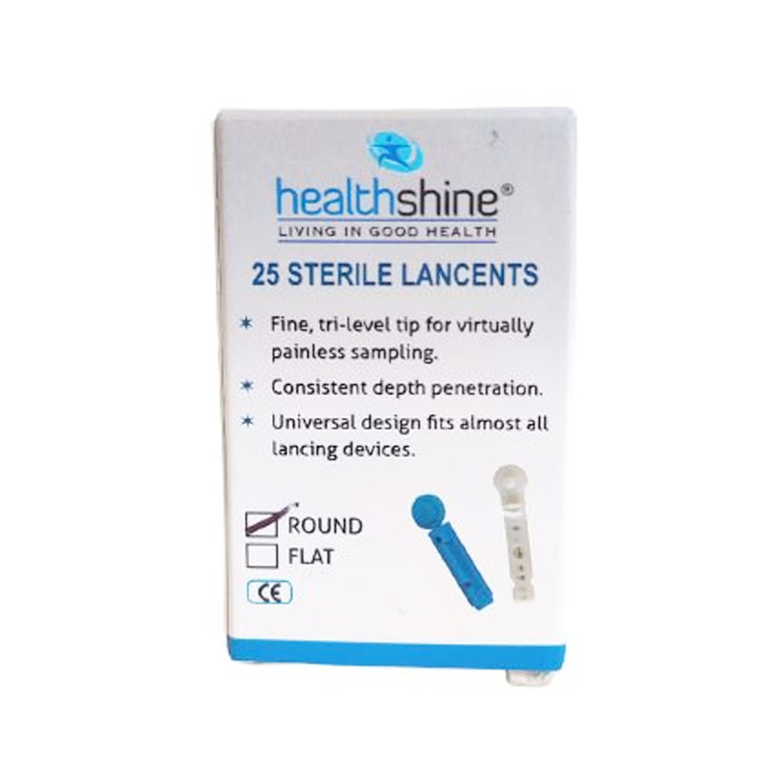 Healthshine Blood Lancets Round / Flat Blue and White (25 pieces)