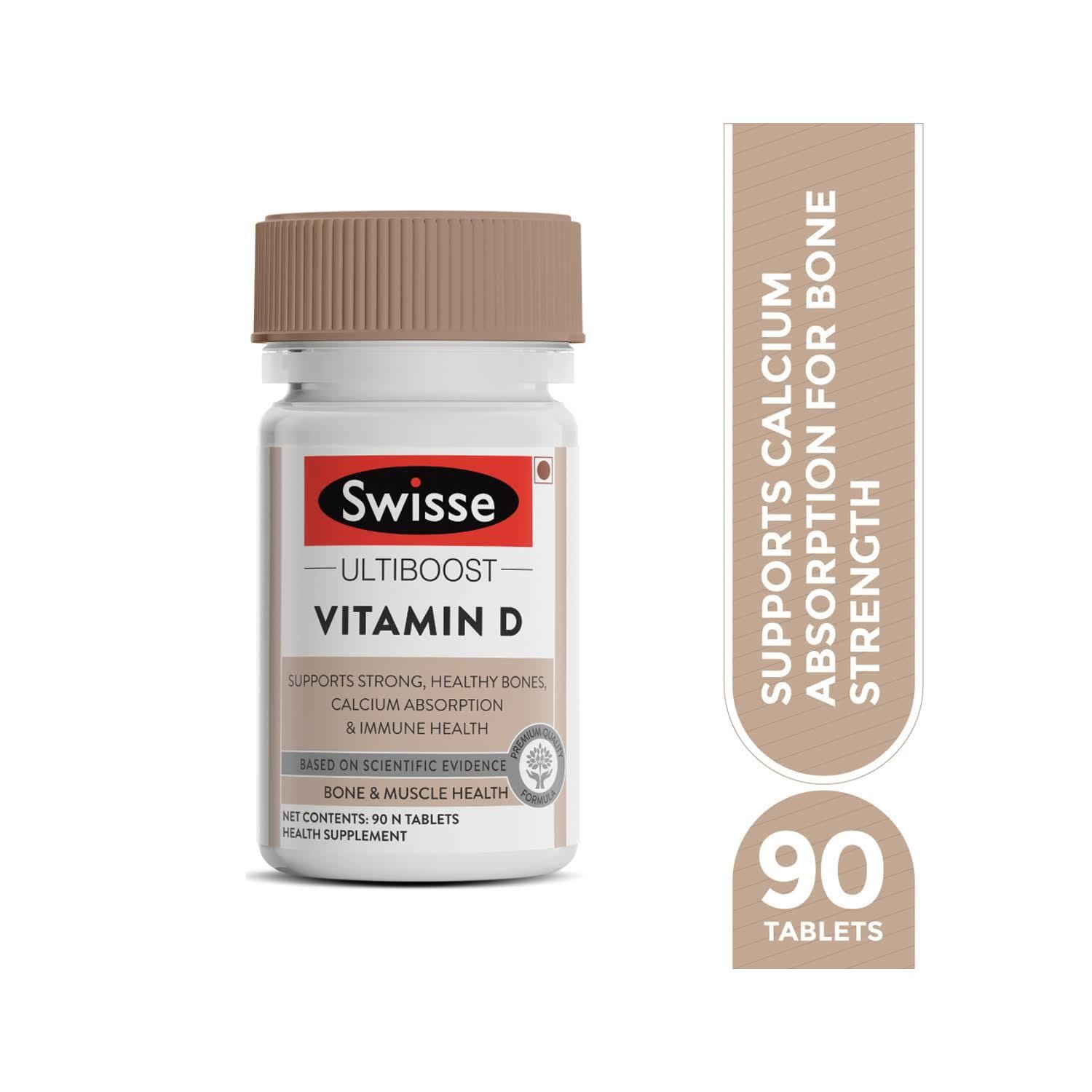 Swisse Vitamin D With 100% RDA Of Vitamin D3 For Immunity, Strong Bones & Healthy Muscles - 90 Tablets