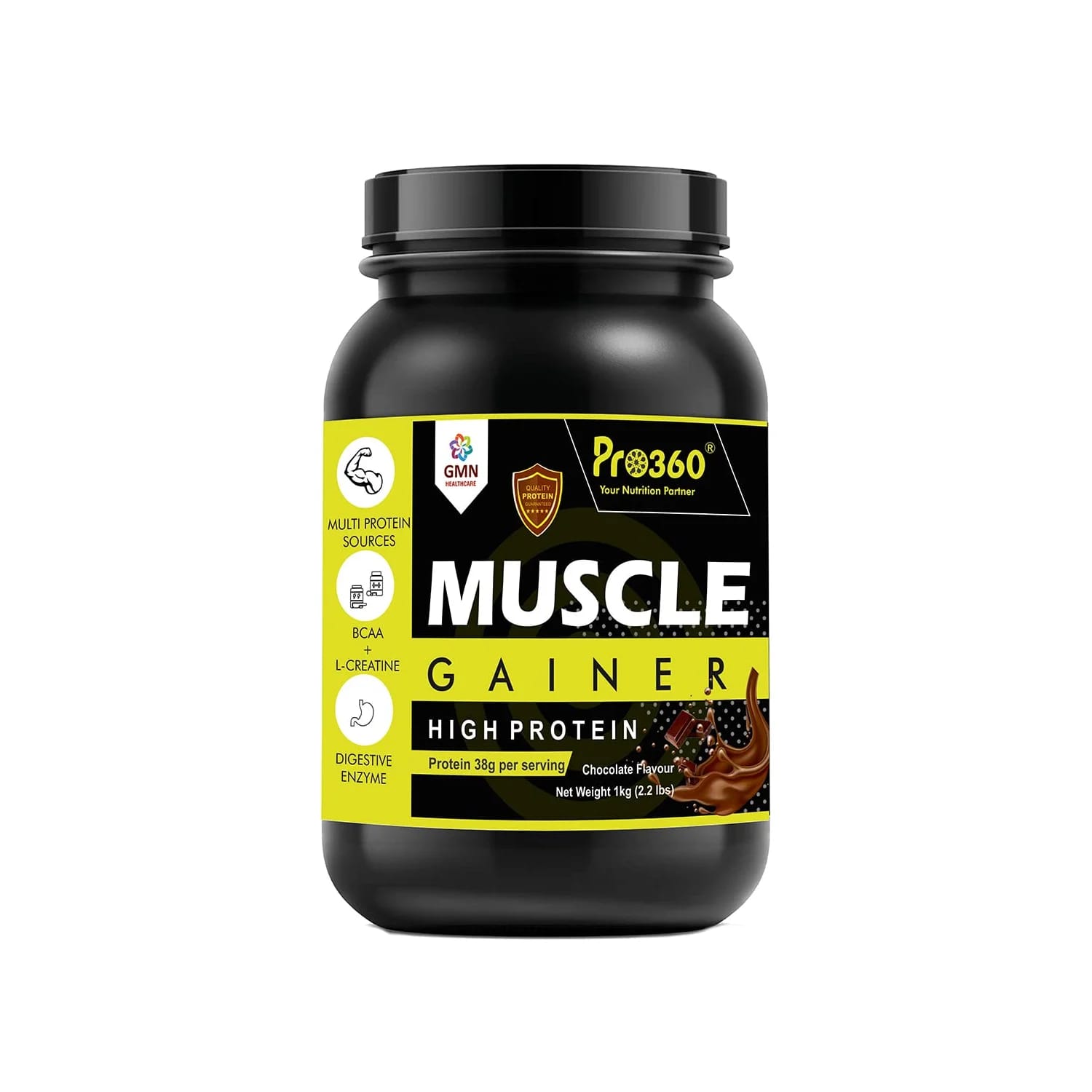 GMN Pro360 Muscle Gainer Protein Powder Chocolate Flavour (1kg Jar)