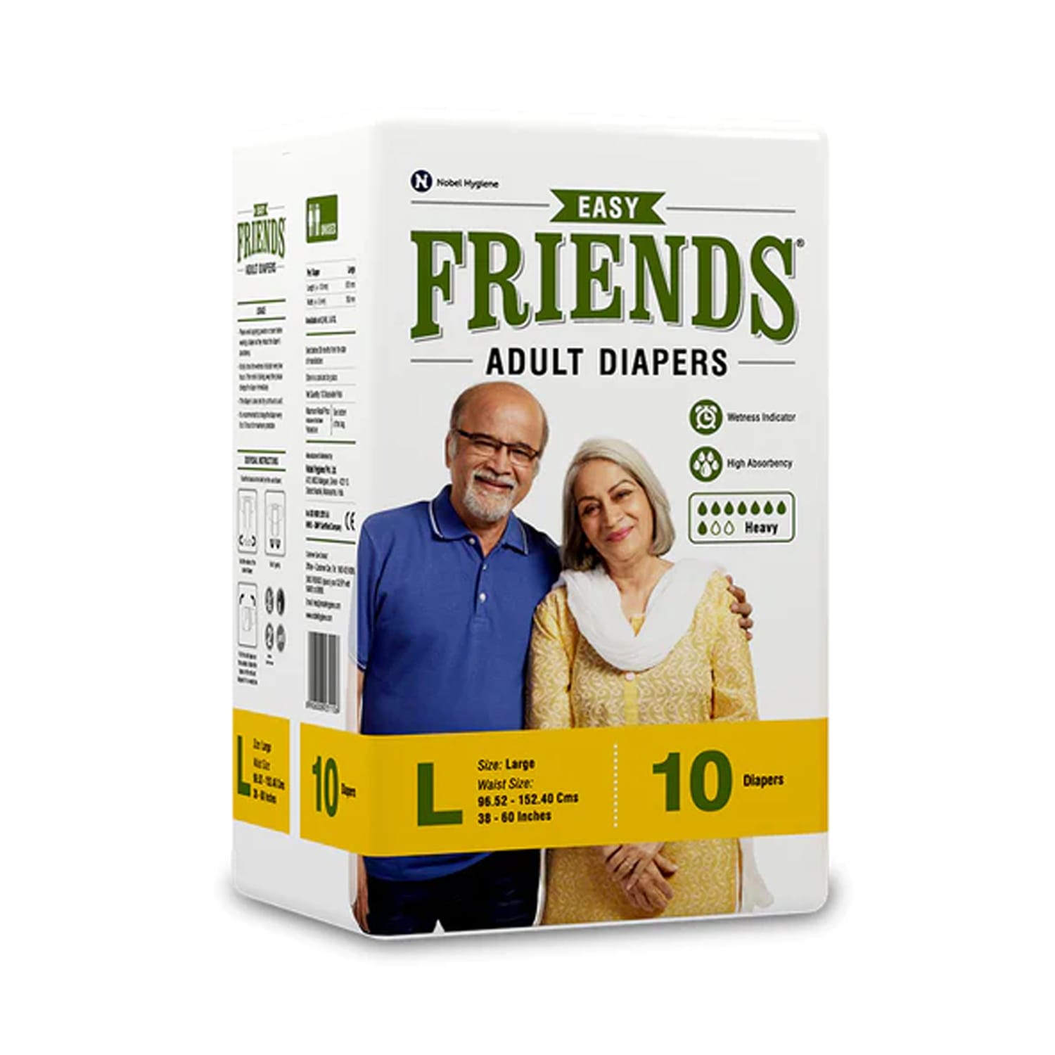 Friends Easy Adult Diapers, Tape Style, 8 Hours Protection Medium Waist Size 71.12 - 111.76 cm (10 Diapers)