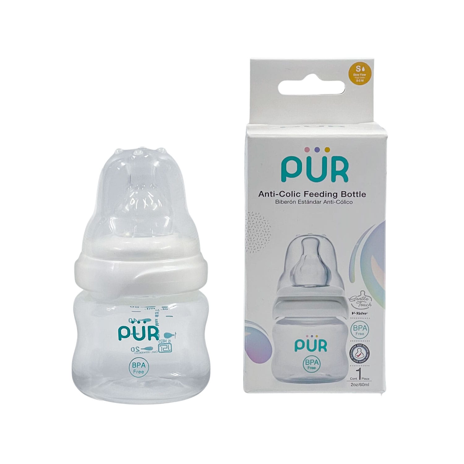 PUR Anti Colic Feeding Slim Neck Bottle 2 oz/60 ml