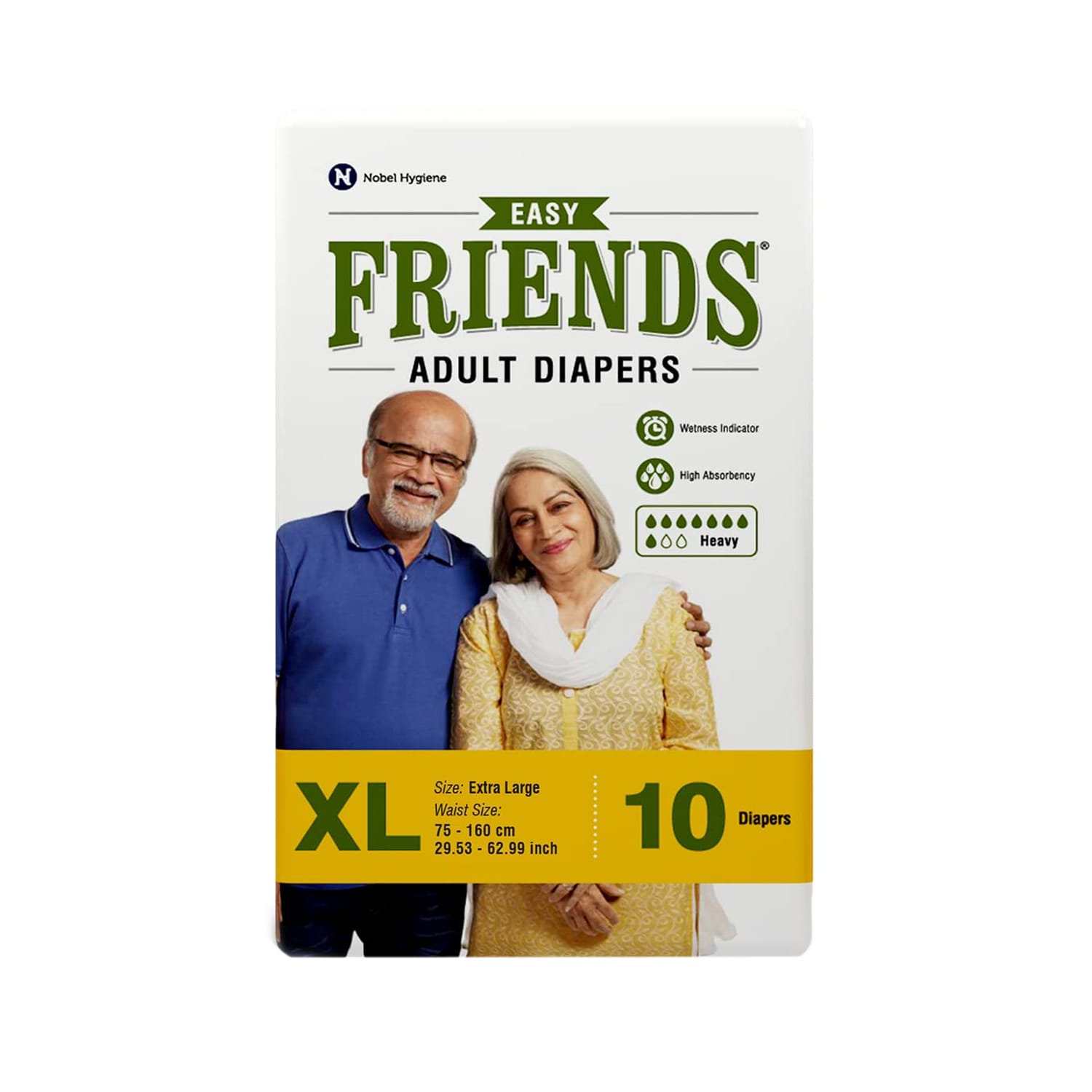 Friends Easy Adult Diapers, Tape Style, 8 Hours Protection Medium Waist Size 71.12 - 111.76 cm (10 Diapers)