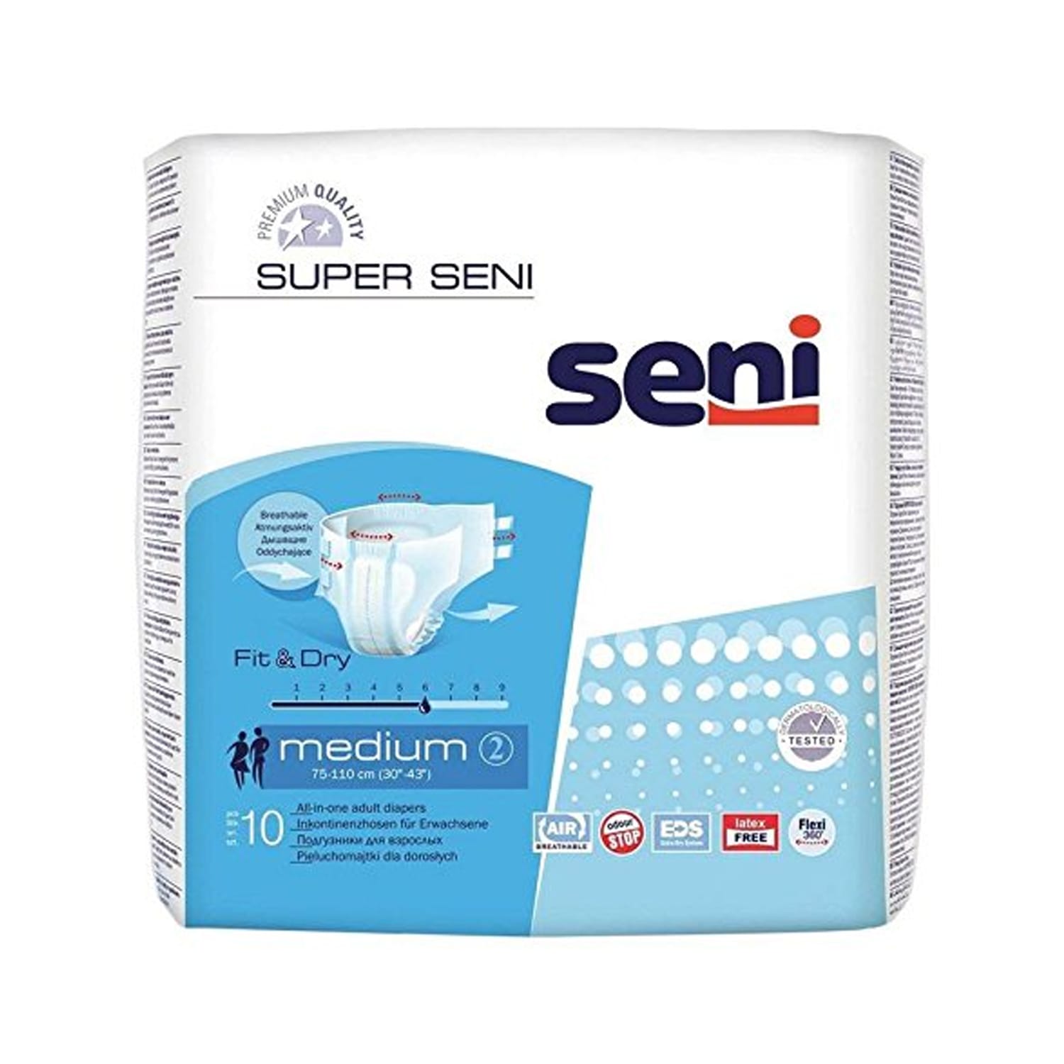 Super Seni Adult Diapers 75-110cm (10 Pieces) - Medium