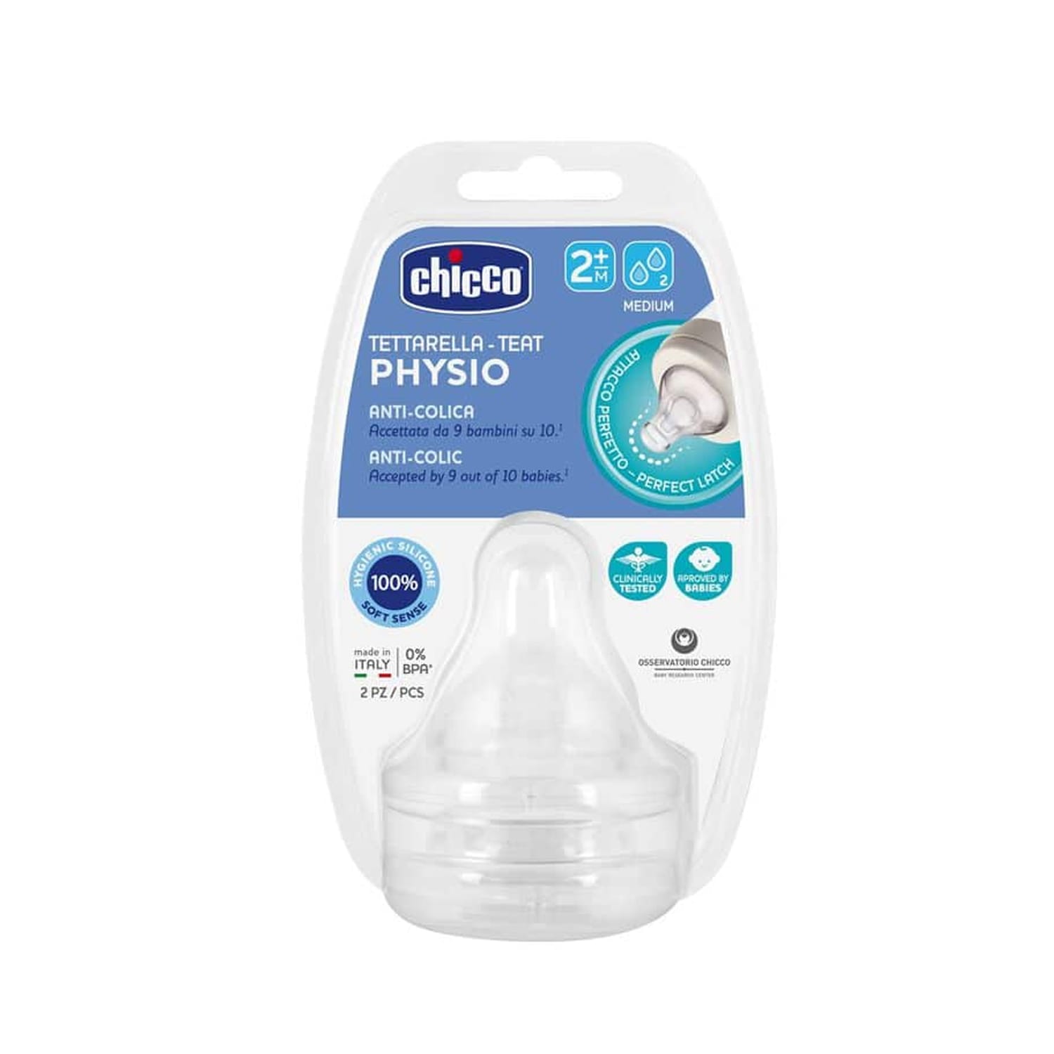 Chicco Physio Teat Anti-Colic Medium Flow 2+M (2Pcs)