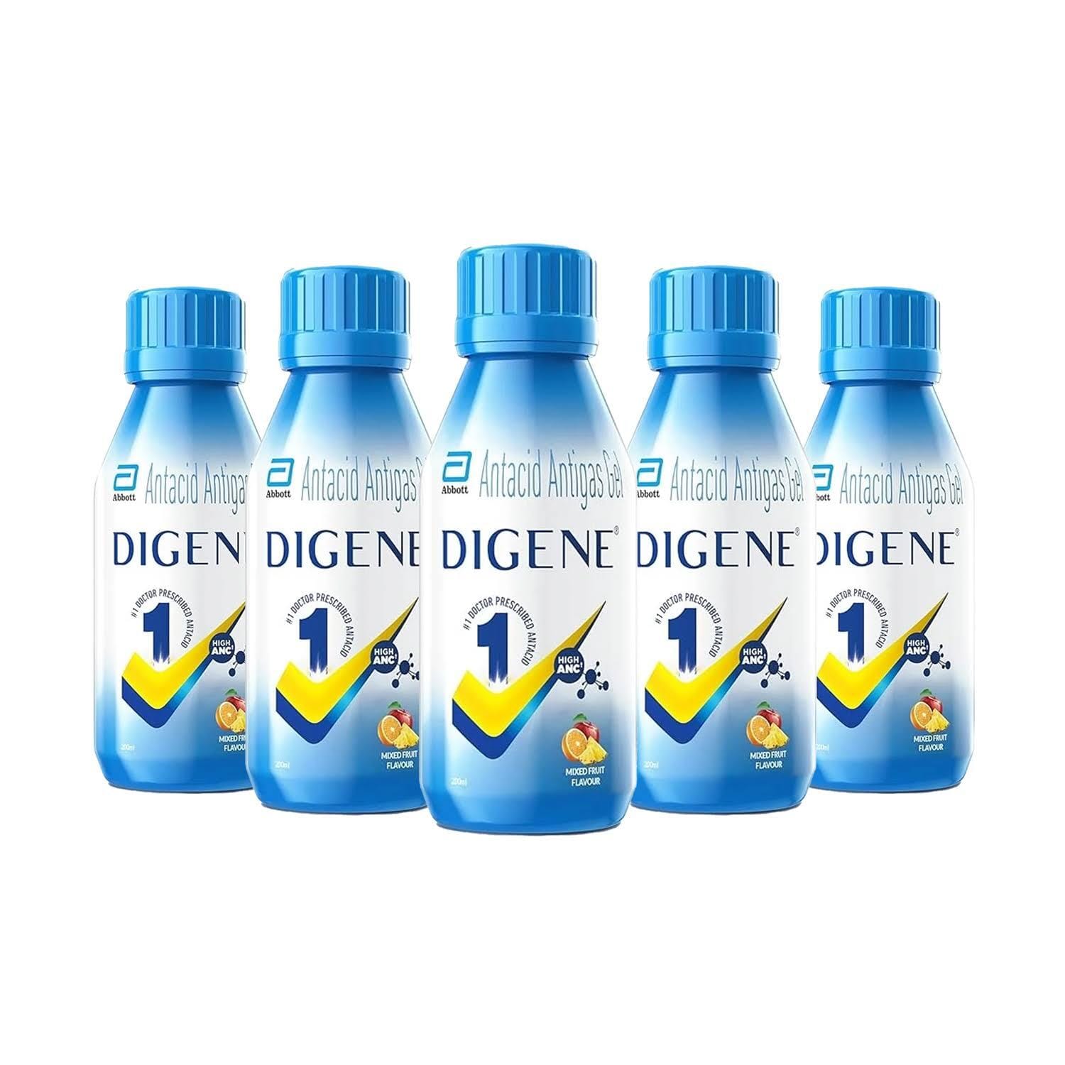 Abbott Digene Antacid Antigas Gel Mixed Fruit Flavour 200ml (Pack of 5)