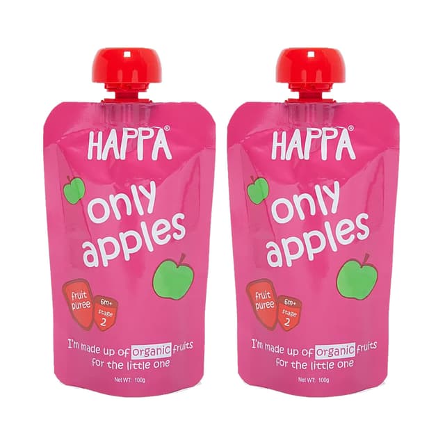Happa Organic Only Apple Puree, Stage 2, 6 Months+, 100g Each (Pack of 2)