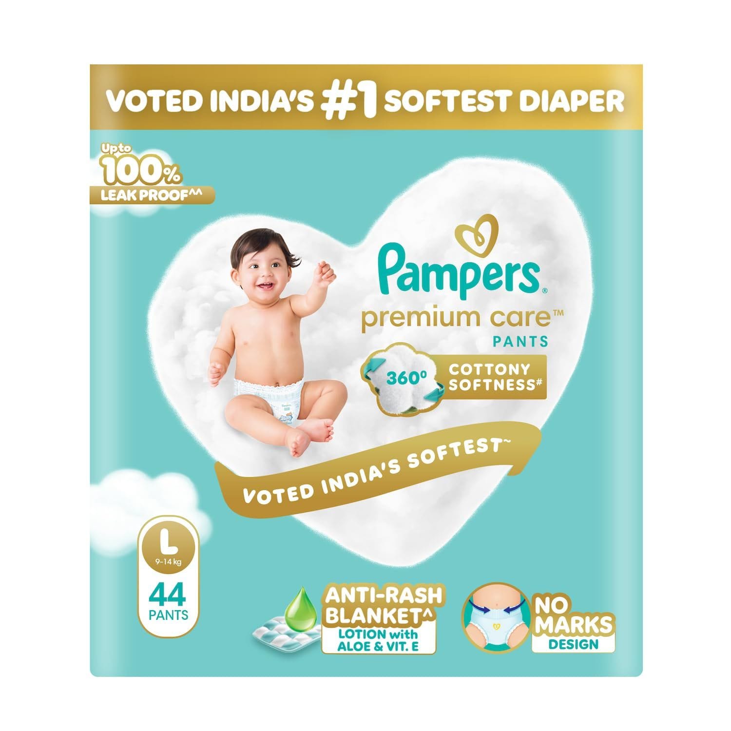 Pampers Premium Care Diaper Pants Size L (Large) - Pack of (44)