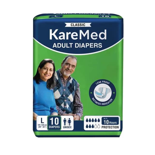 Kare Med Classic Adult Diapers, Tape Style, 10 Hours Protection Medium 30- 45 Inches (10 Diapers)