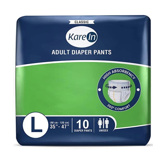 KareIn Classic Adult Diaper Pants, Pant Style, 10 Hours Protection Large 35 to 47 Inches (10 Diapers)