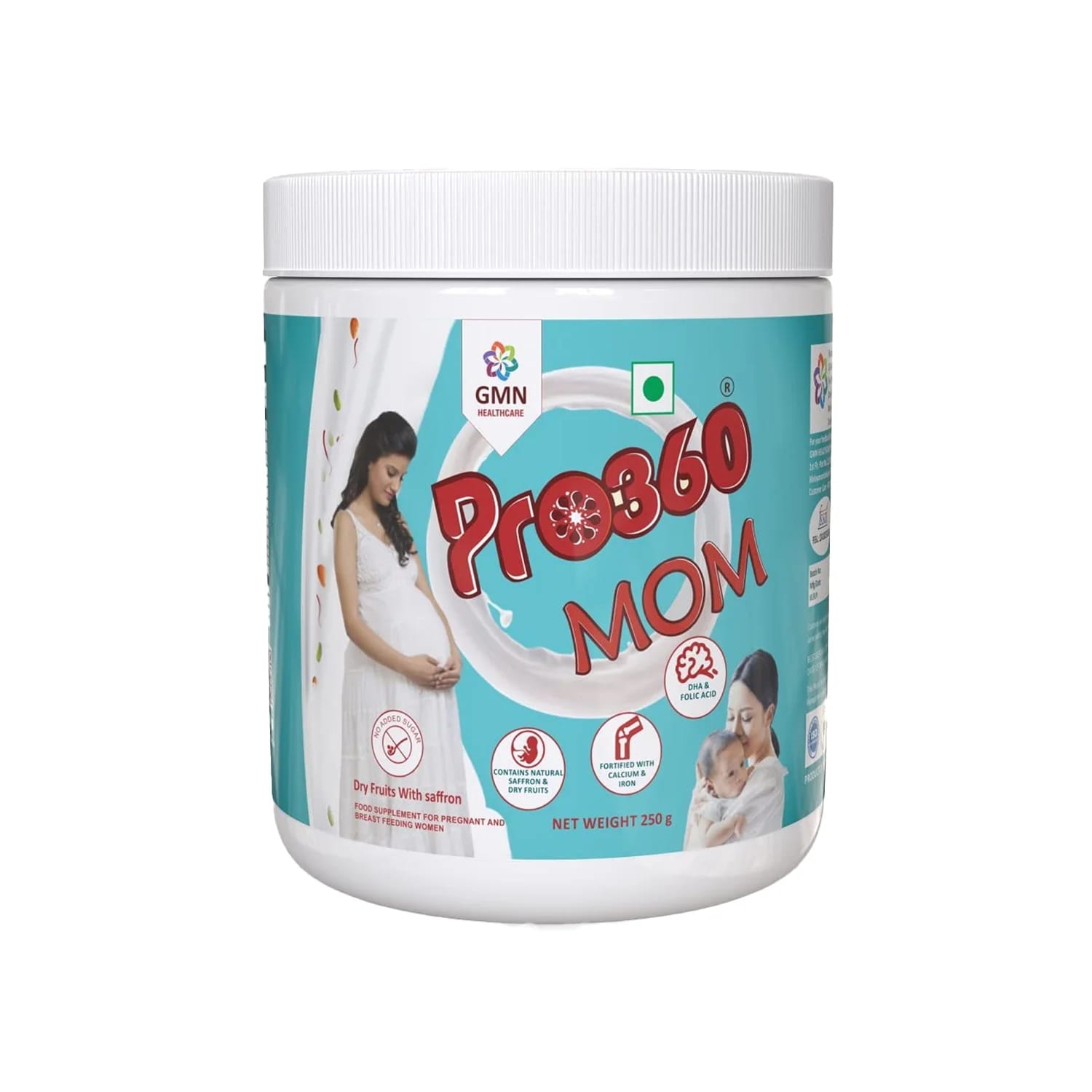 GMN Pro360 Mom Protein Powder Nutritional Supplement for Pregnant and Lactating Mothers Dry Fruits with Saffron Flavor (250g)