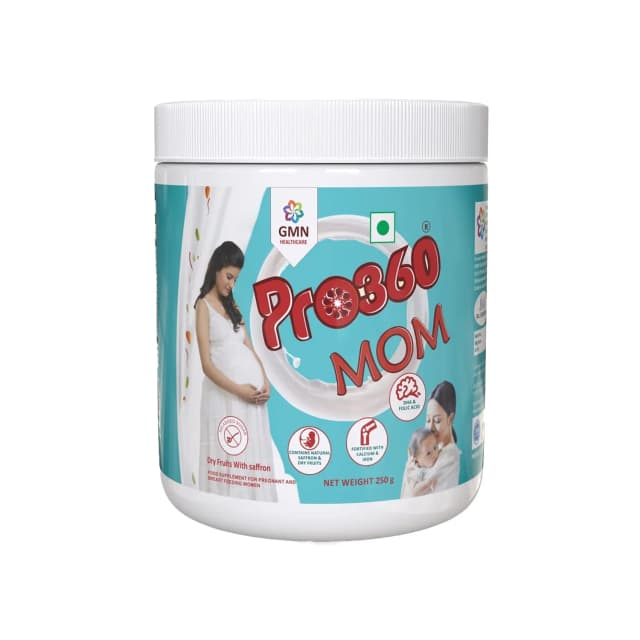 GMN Pro360 Mom Protein Powder Nutritional Supplement for Pregnant and Lactating Mothers Dry Fruits with Saffron Flavor (250g)