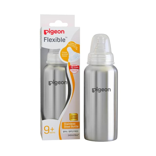 Pigeon Slim Neck Steel Feeding Bottle (240 ml)