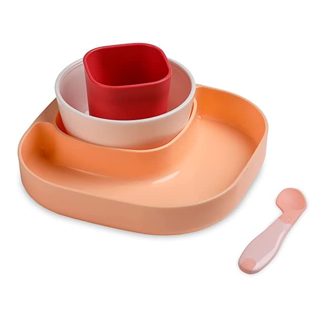 LuvLap 4 Piece Baby Tableware Set Peach and Red (M.No 19068)