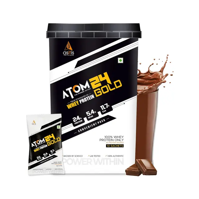 ASITIS Atom 24 Gold Whey Protein 10 Sachets (Double Rich Chocolate Flavour)