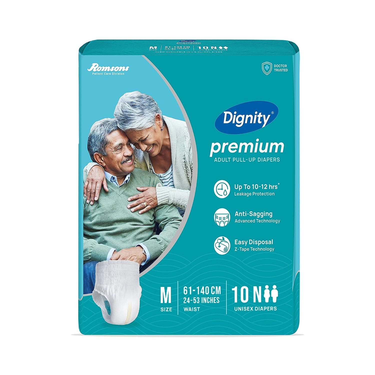 Romsons Dignity Premium Adult Pull Up Diapers Medium Wait Size 24-53 Inches - 10 Diapers