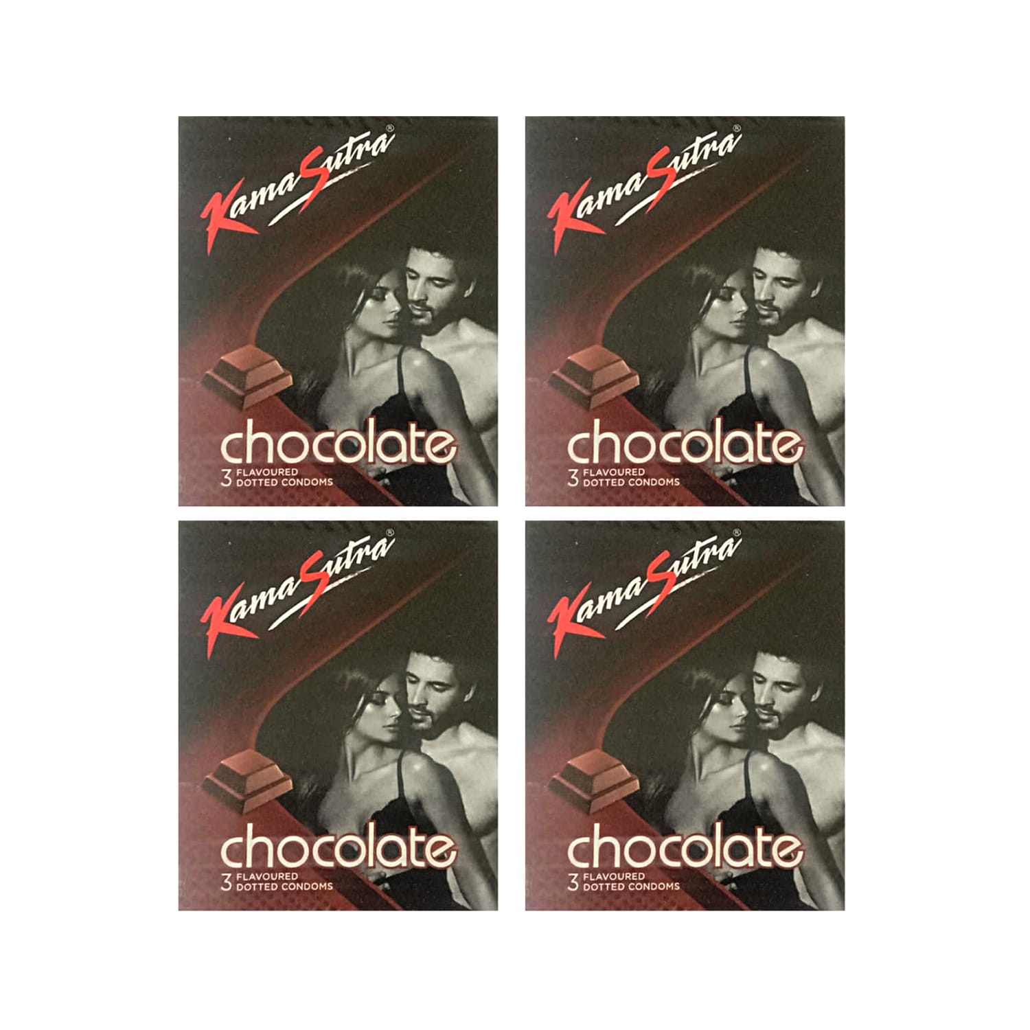 Kamasutra Chocolate Flavoured Dotted Condoms (3 condoms in 1 Pack) - Pack of 4