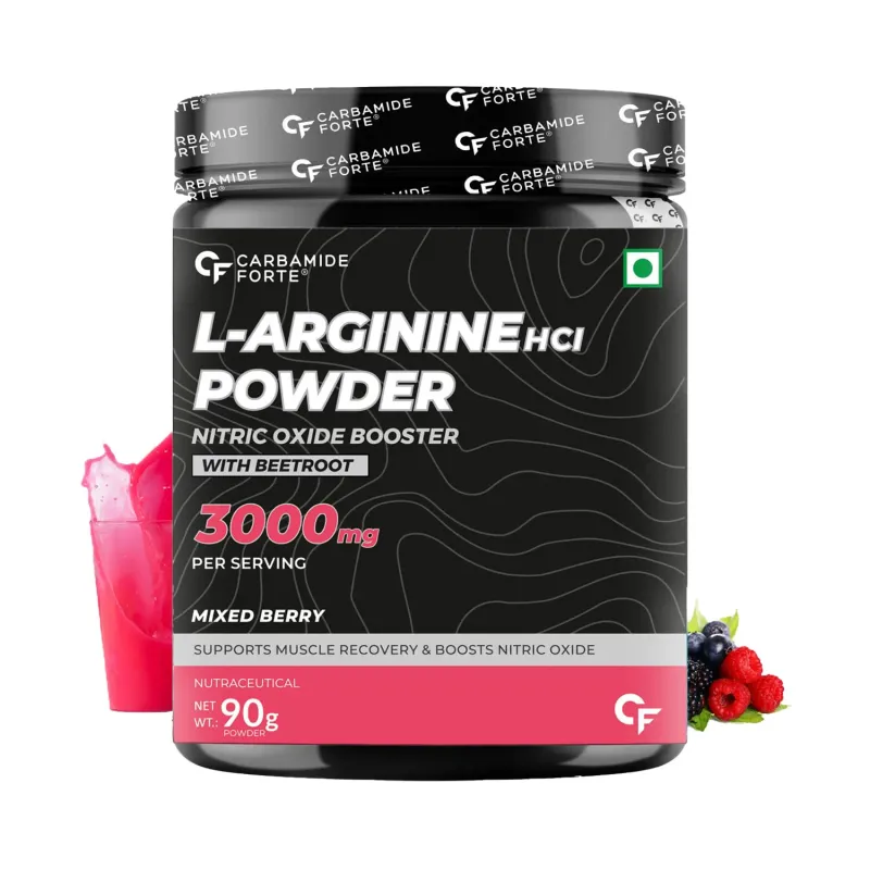 Carbamide Forte L-Arginine HCI Powder with Beetroot 3000mg for Muscle Recovery (Mixed Berry Flavour) 90g