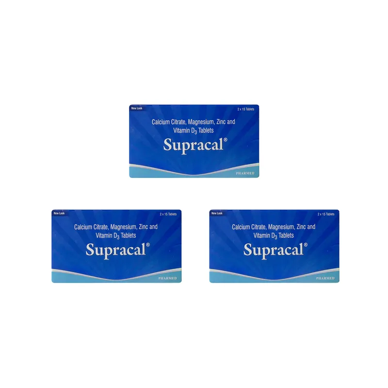 Supracal Calcium Tablets for Bone Health (1X 15 Tablets) Pack of 3