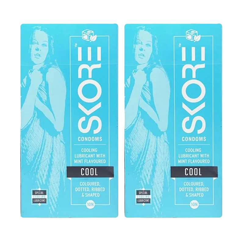 Skore Condoms Cool Mint Flavoured 10 Condoms in 1 Pack - (Pack of 2)