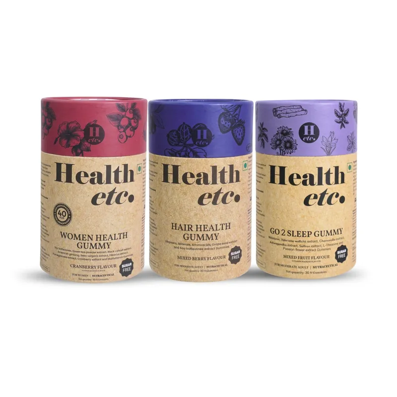 Health etc Women Essentials Combo Pack (Hair Health Gummy + Go 2 Sleep Gummy + Women Health Gummy for Peri Menopause)