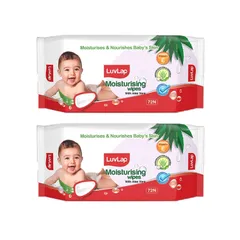 LuvLap Baby Wipes with Aloe Vera without Flip-Top Lid 72 Wipes M.No 18839B (Pack of 2)