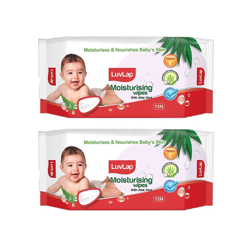 LuvLap Baby Wipes with Aloe Vera without Flip-Top Lid 72 Wipes M.No 18839B (Pack of 2)