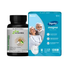 Heavy Incontinence (Alantra The Gokhru Capsule - 60 nos + Romsons Magna Adult Diaper Medium 10 nos)