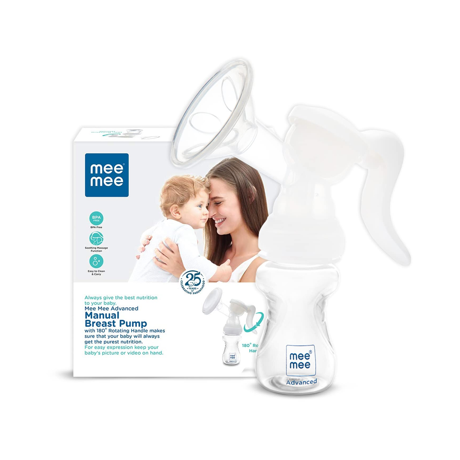 Mee Mee Advanced Manual Breast Pump with 180Ëš Rotation Handle - (White)