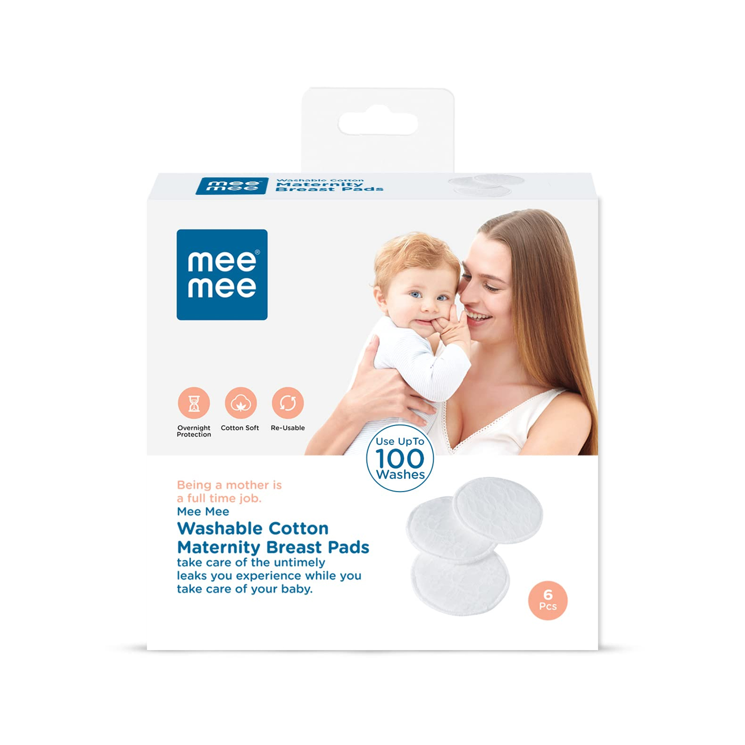 Mee Mee Washable Cotton Maternity Breast Pads- Cotton (Pack of 6)