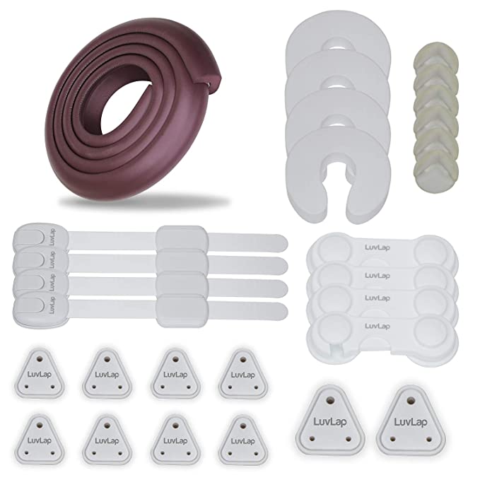 LuvLap Safety Combo Pack (Multi Purpose Safety Lock 4, Door Stopper 4, Doodle Door Cabinet Lock 4, Furniture Corner Guard 6, Furniture Edge Guard 2M, Electrical Socket Cover 10)