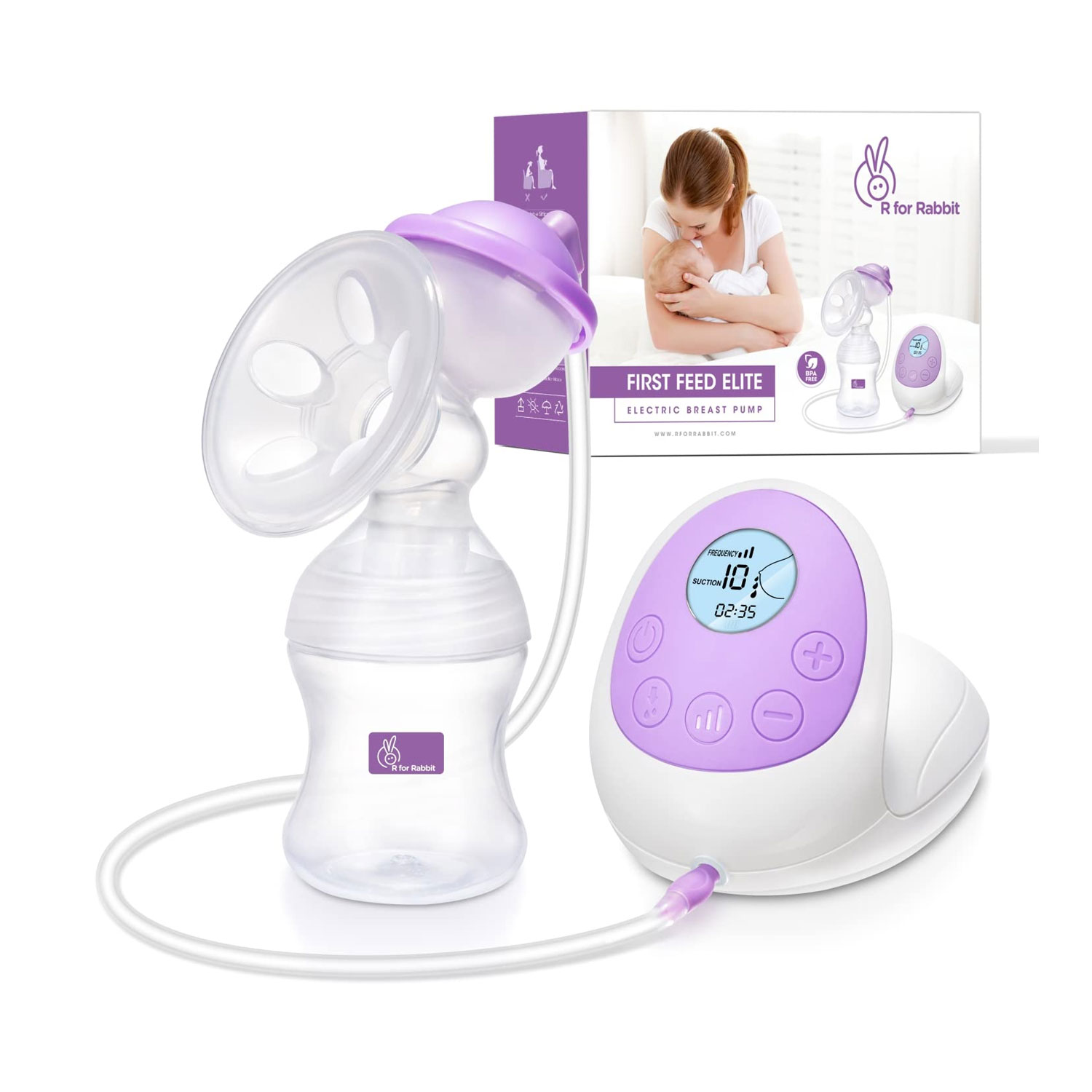 R for Rabbit First Feed Elite Ergonomic Design Electric Breast Pump (Purple)