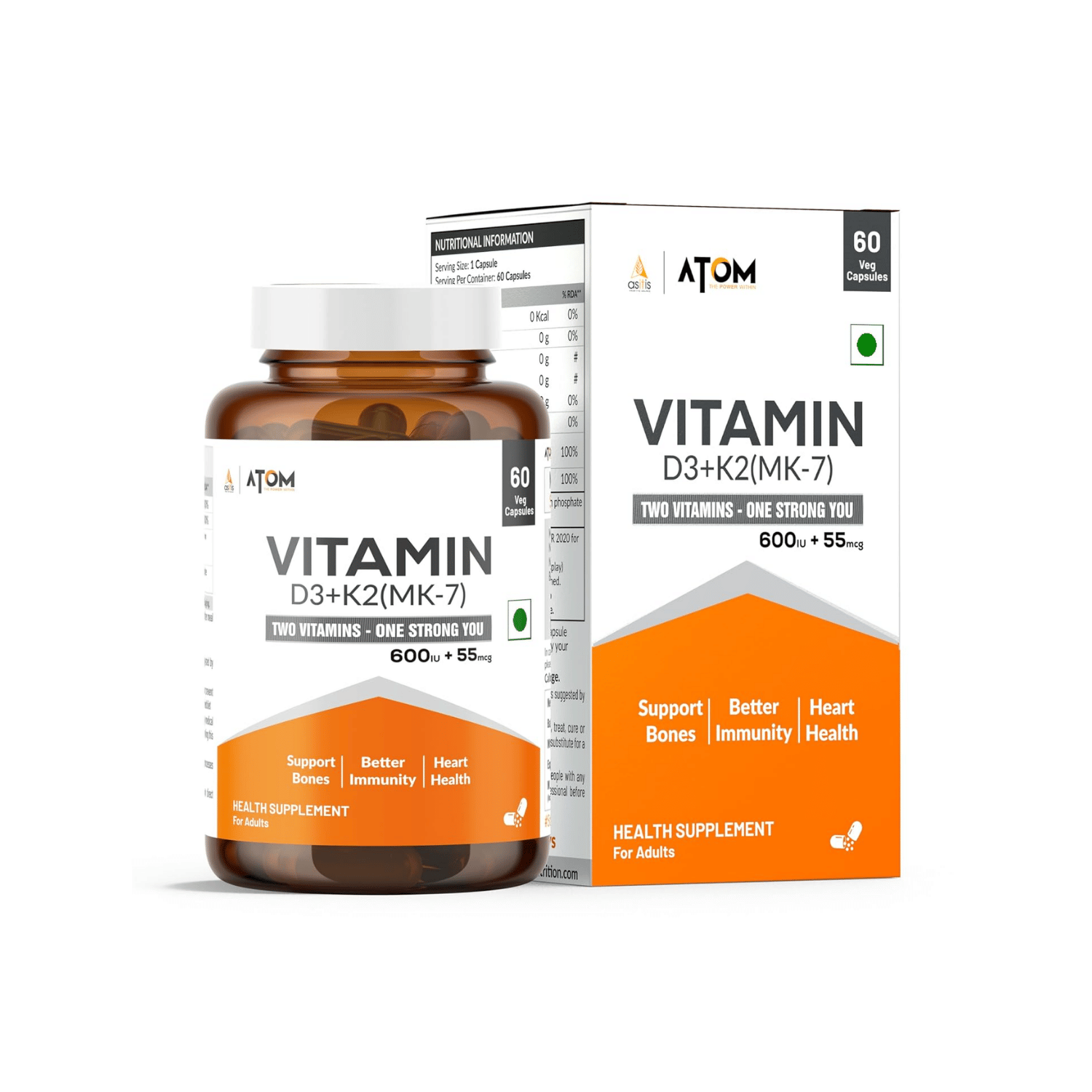 ASITIS Vitamin D3 & K2 (MK-7) Capsule (60 Nos)