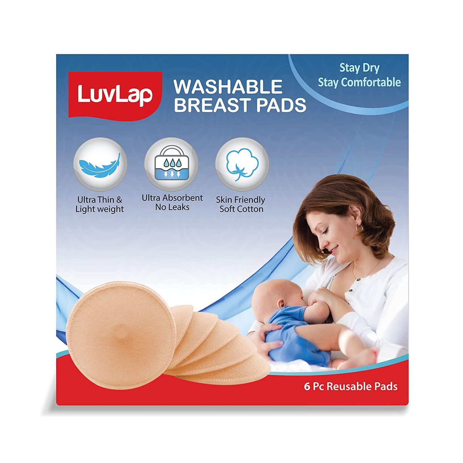 LuvLap Washable Breast Pad, 6 Pcs (M.No 18799)