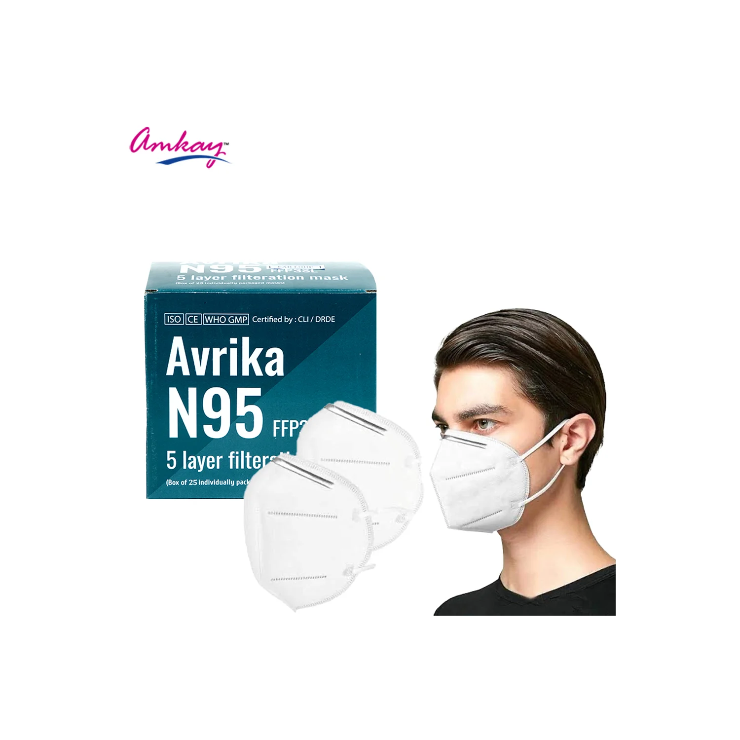 AMKAY N95 Face Mask For Men & Women With 5 Layers - 25 Pieces