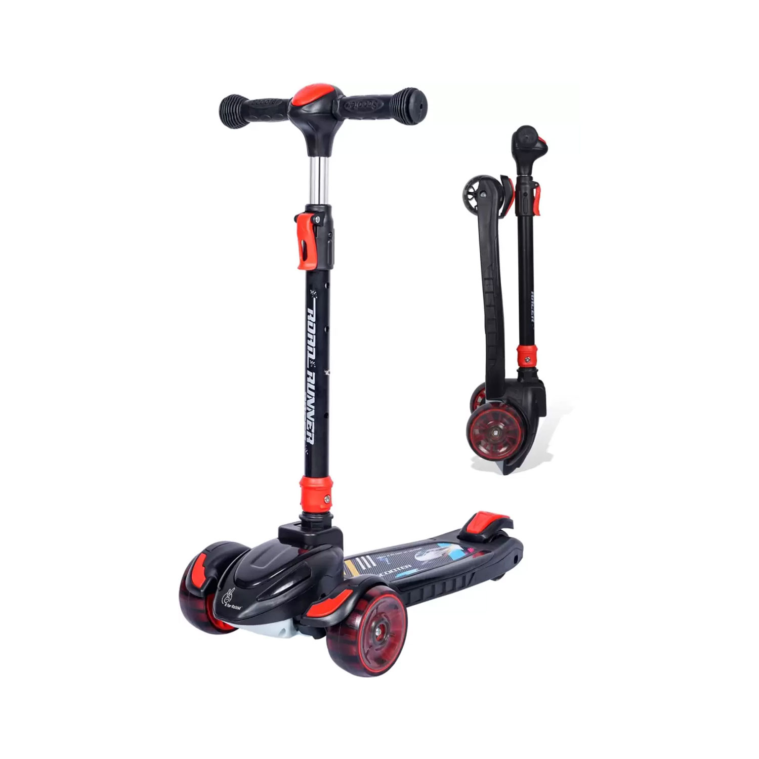 R for Rabbit Road Runner Racer Kick Scooter for Kids above 3 Years (Red Black)
