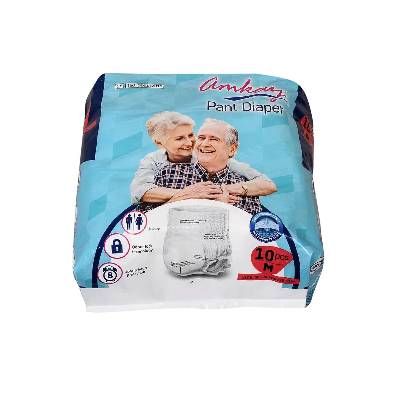 Amkay Pant Style Adult Diaper fits Waist Size 50-100 cm Medium - 10 Diapers