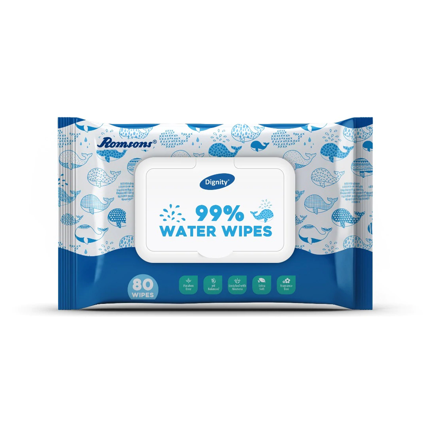 Romsons- Dignity 99% Water Wipes (Pack of 80 wipes)
