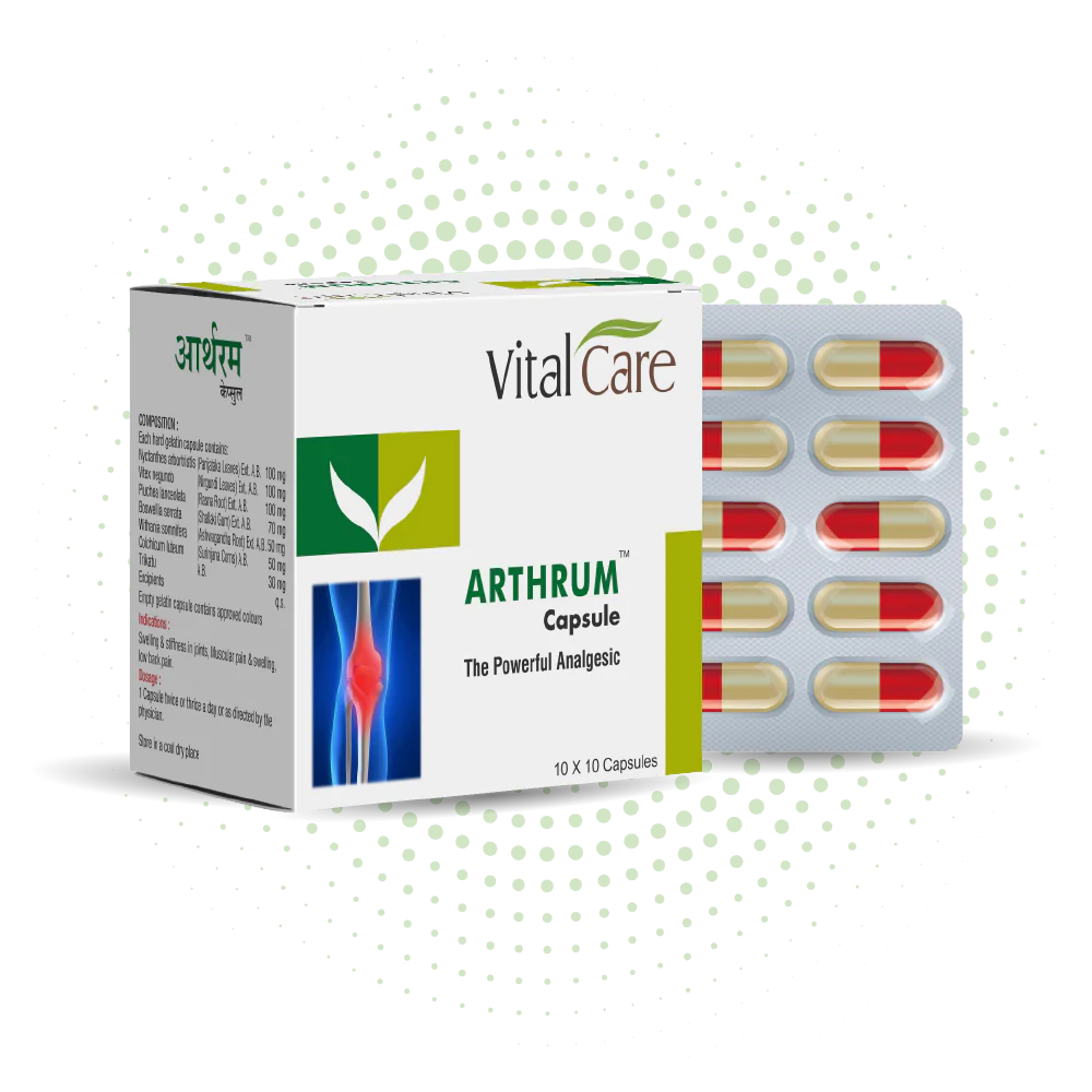 Vital Care Arthrum Capsule - An Ayurvedic Supplement for All Types of Pain (10x10 Capsules)