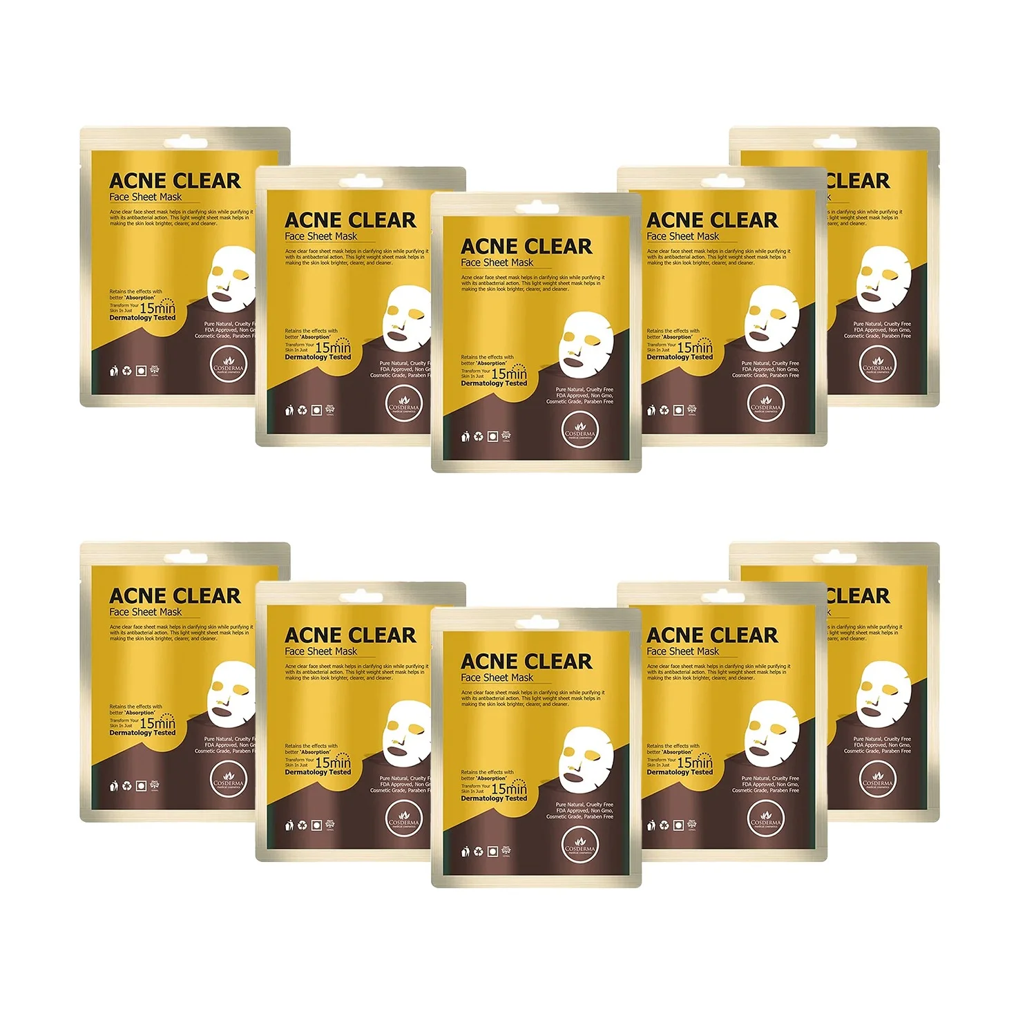 Cosderma Acne Clear Face Sheet Mask - 10 Sheets